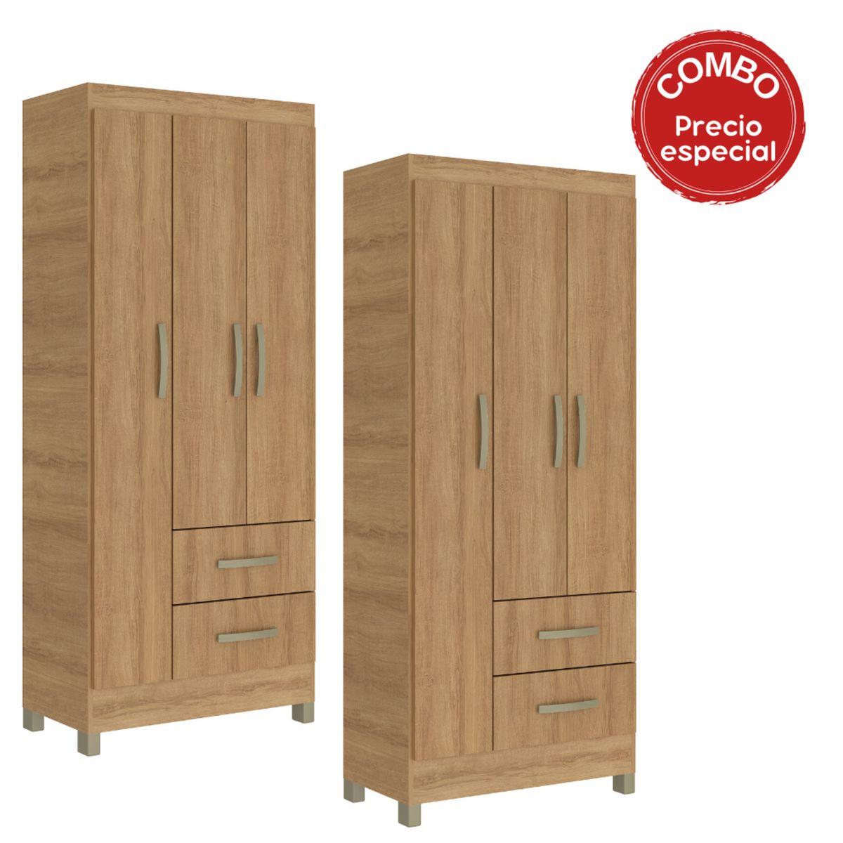 MOBILFRANK - Combo 2 closet 3 puertas 2 cajones Miel