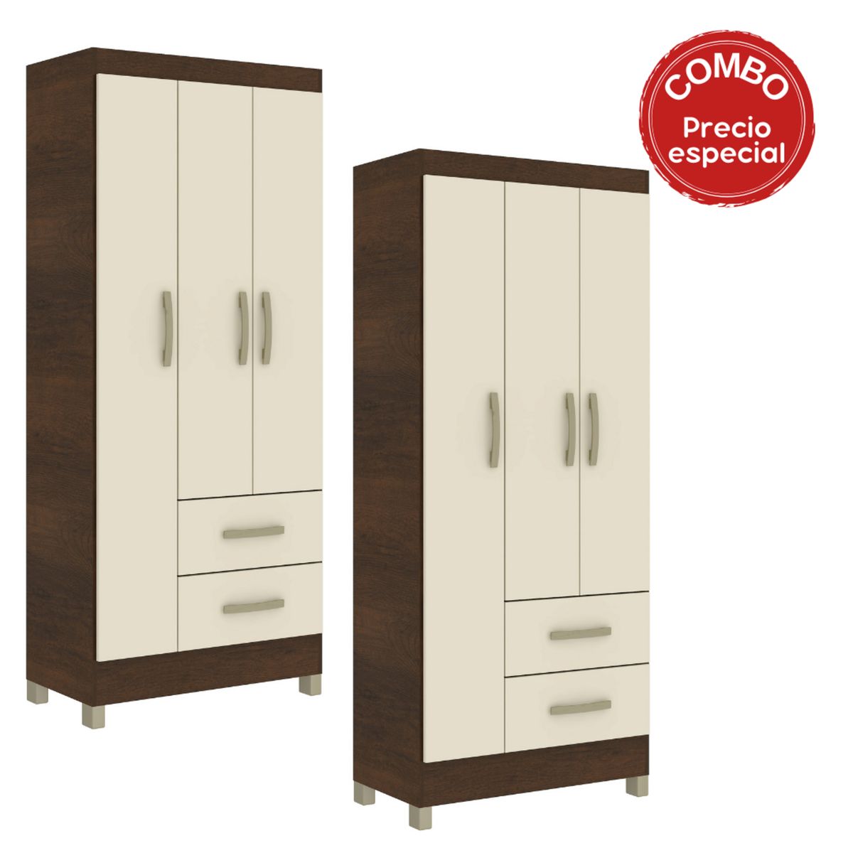 MOBILFRANK - Combo 2 closet 3 puertas 2 cajones Rústico Champagne