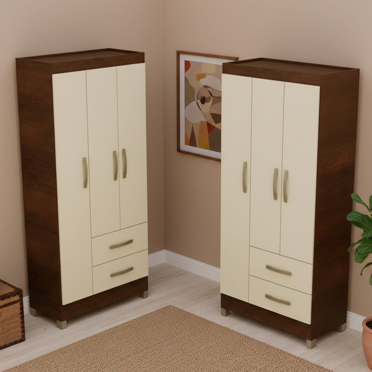 MOBILFRANK - Combo 2 closet 3 puertas 2 cajones Rústico Champagne