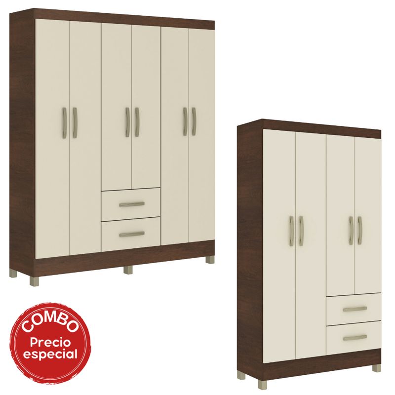 MOBILFRANK - Combo Closet 4 Puertas 2 Cajones/6 Puertas 2 Cajones Rust Champagne