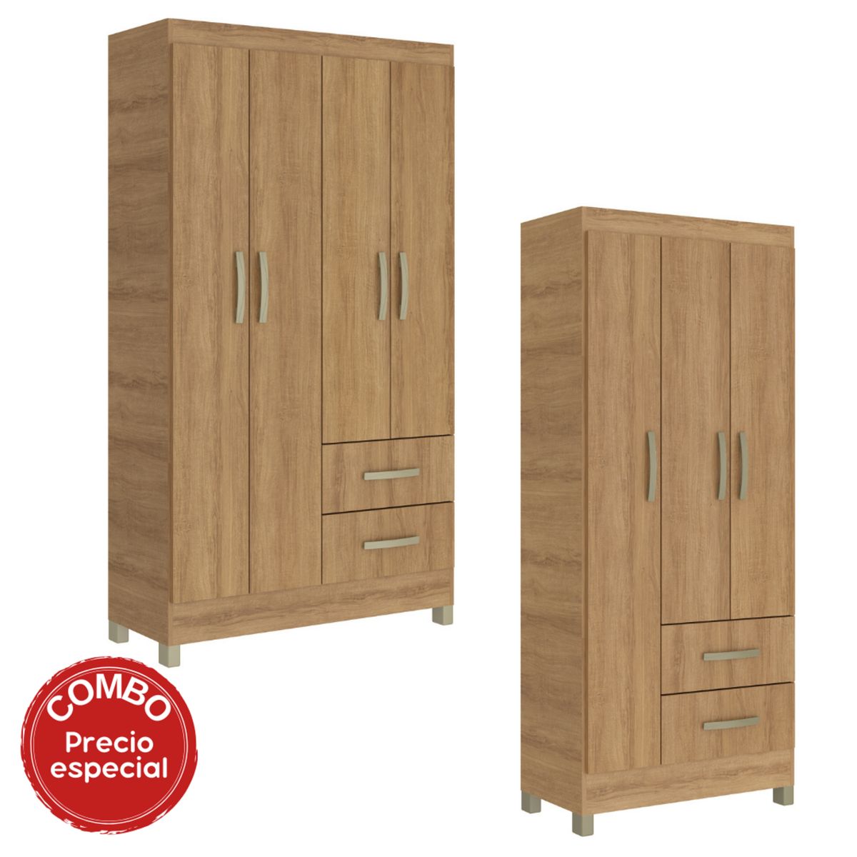 MOBILFRANK - Combo Closet 3 Puertas 2 Cajones/4 Puertas 2 Cajones Miel