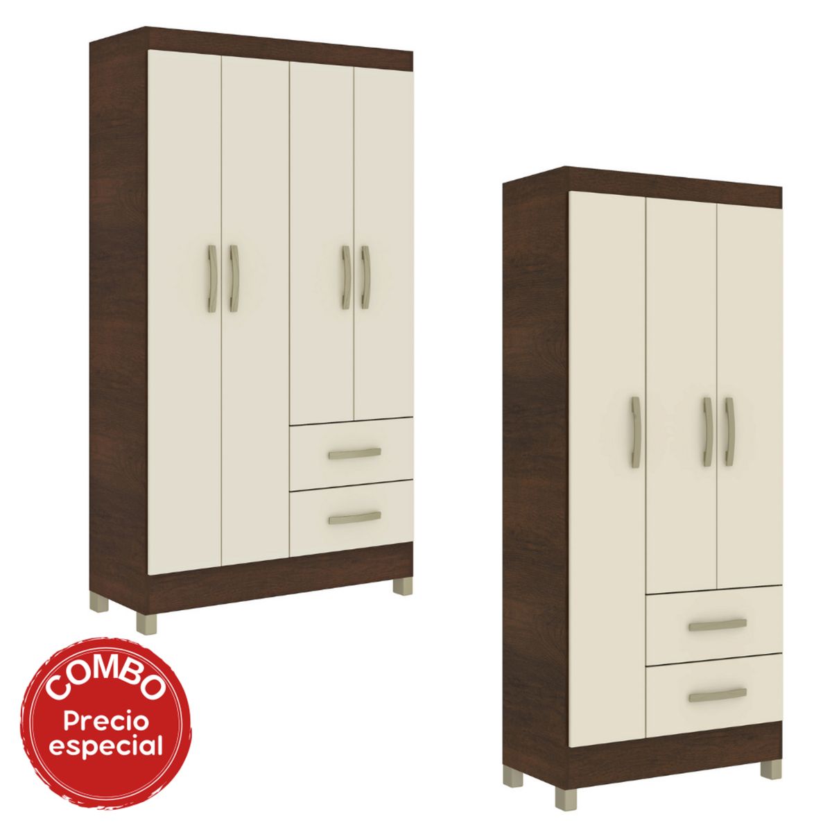 MOBILFRANK - Combo Closet 3 Puertas 2 Cajones/4 Puertas 2 Cajones Rust Champagne