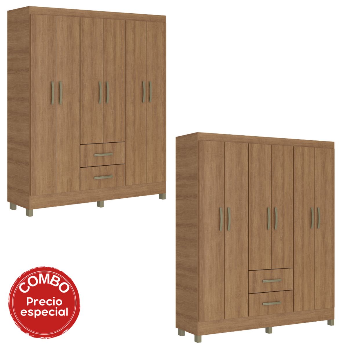 MOBILFRANK - Combo 2 closet 6 puertas 2 cajones Miel