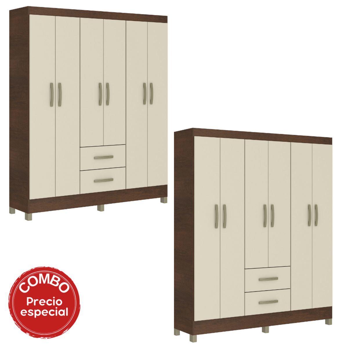 MOBILFRANK - Combo 2 closet 6 puertas 2 cajones Rústico Champagne
