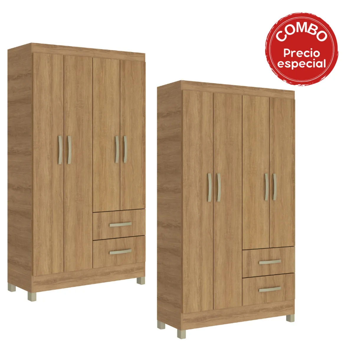 MOBILFRANK - Combo 2 closet 4 puertas 2 cajones Miel