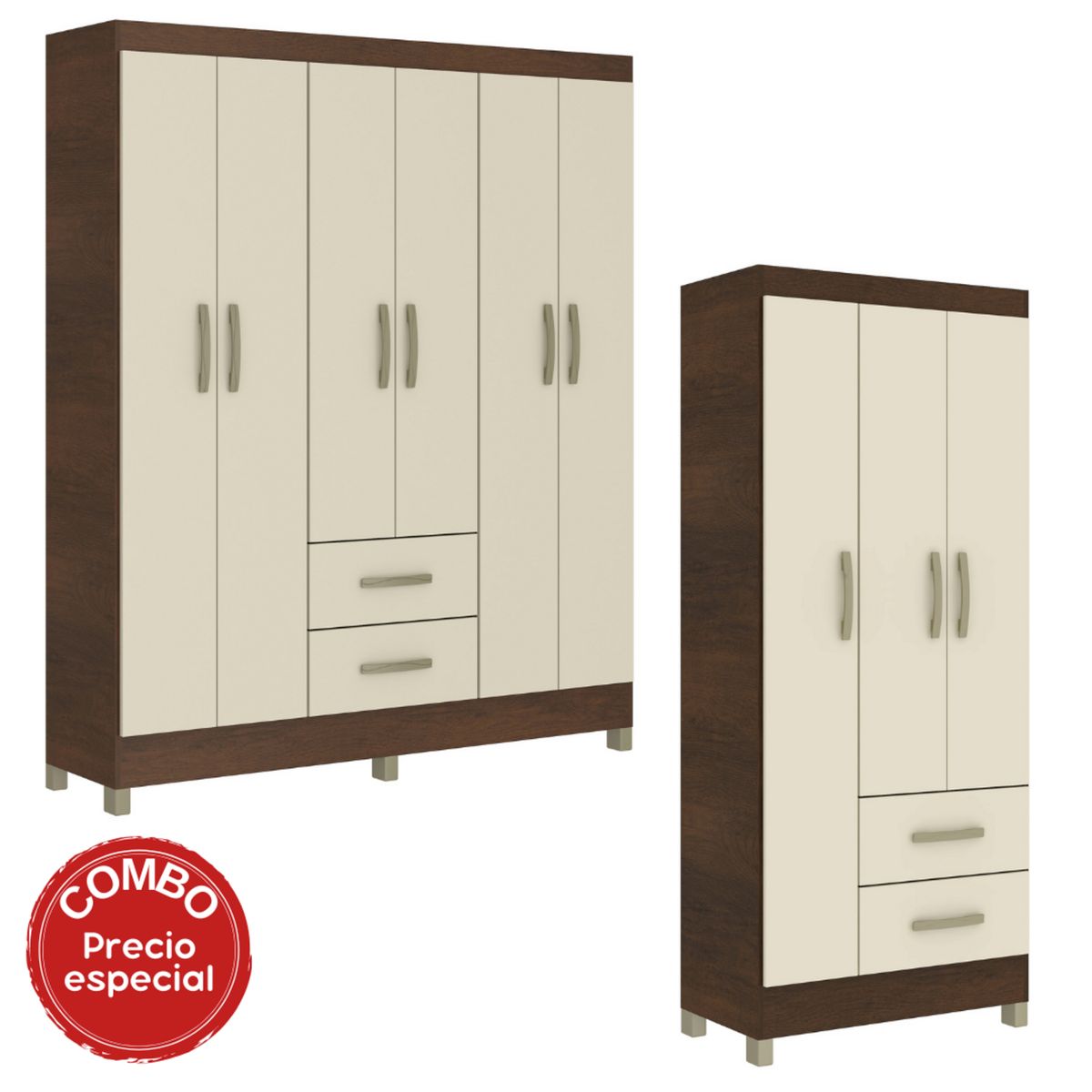 MOBILFRANK - Combo Closet 3 Puertas 2 Cajones/6 Puertas 2 Cajones Rust Champagne