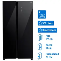 MABE - Refrigerador 2 Puertas Side by Side No Frost 581 Litros Black glass MSC631LKLNG0.