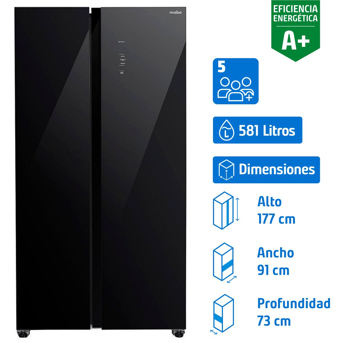MABE - Refrigerador 2 Puertas Side by Side No Frost 581 Litros Black glass MSC631LKLNG0.