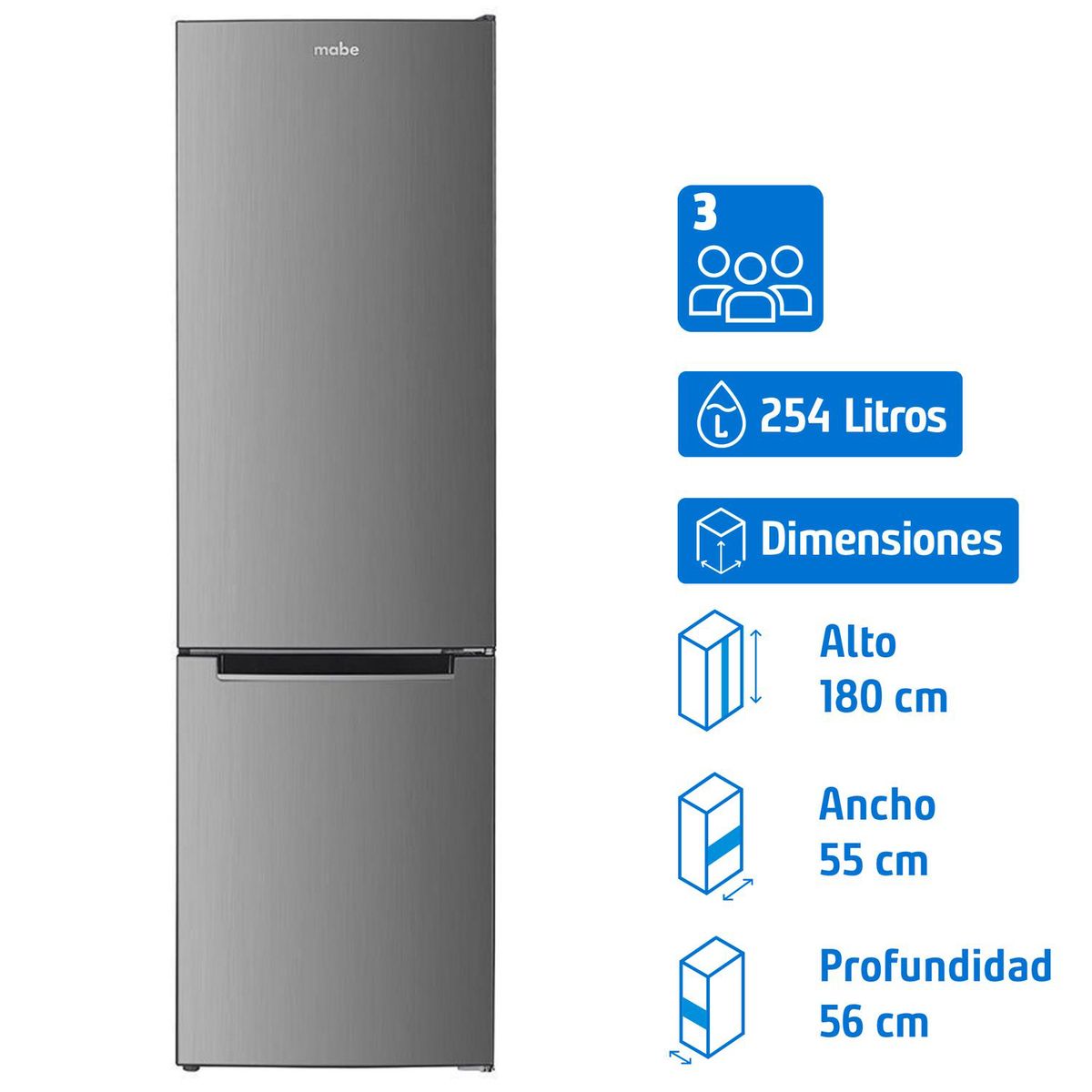 MABE - Refrigerador Bottom Freezer Frío Directo 254 Litros RMB426PXLRS0