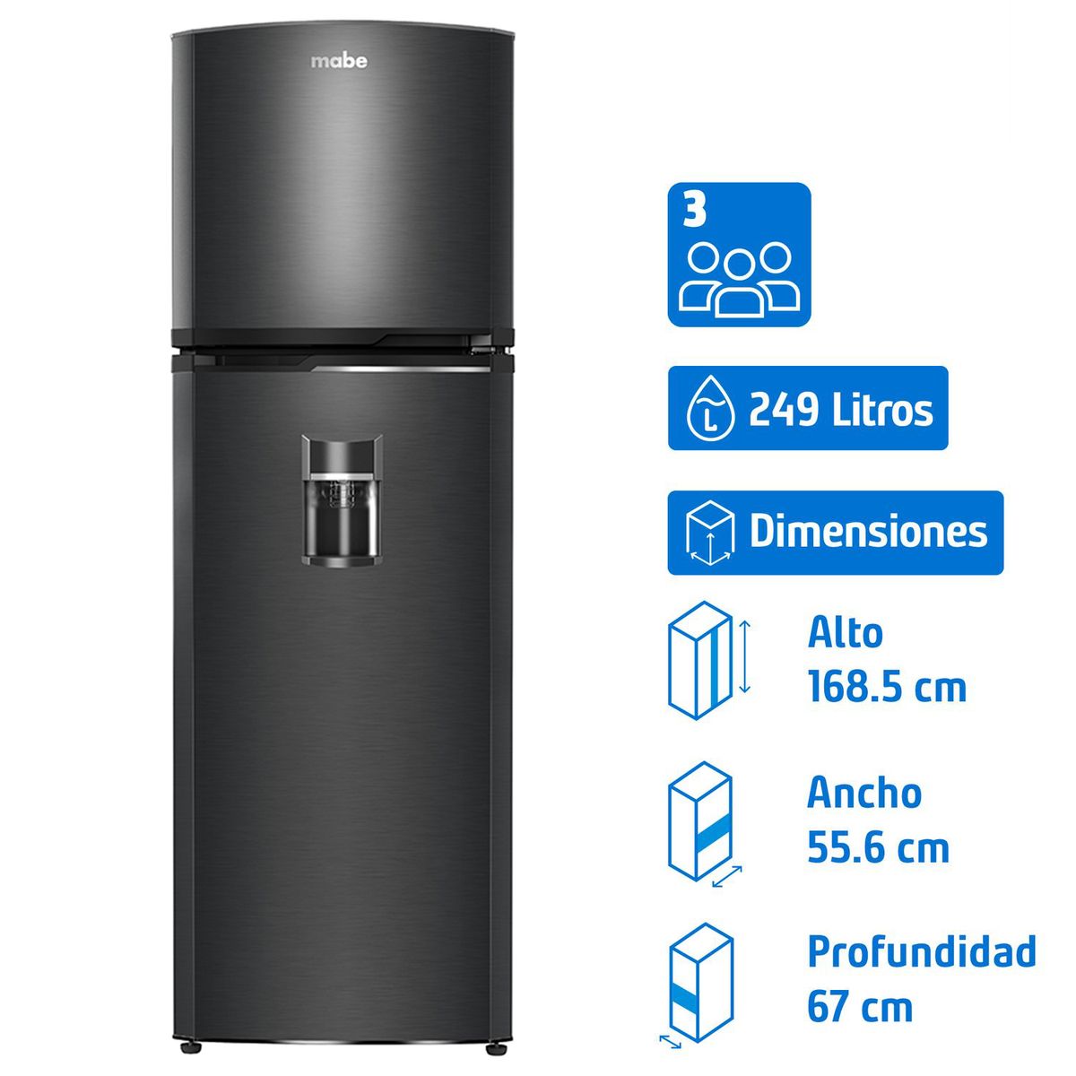 MABE - Refrigerador Top Freezer No Frost 249 Litros RMA255PJUC