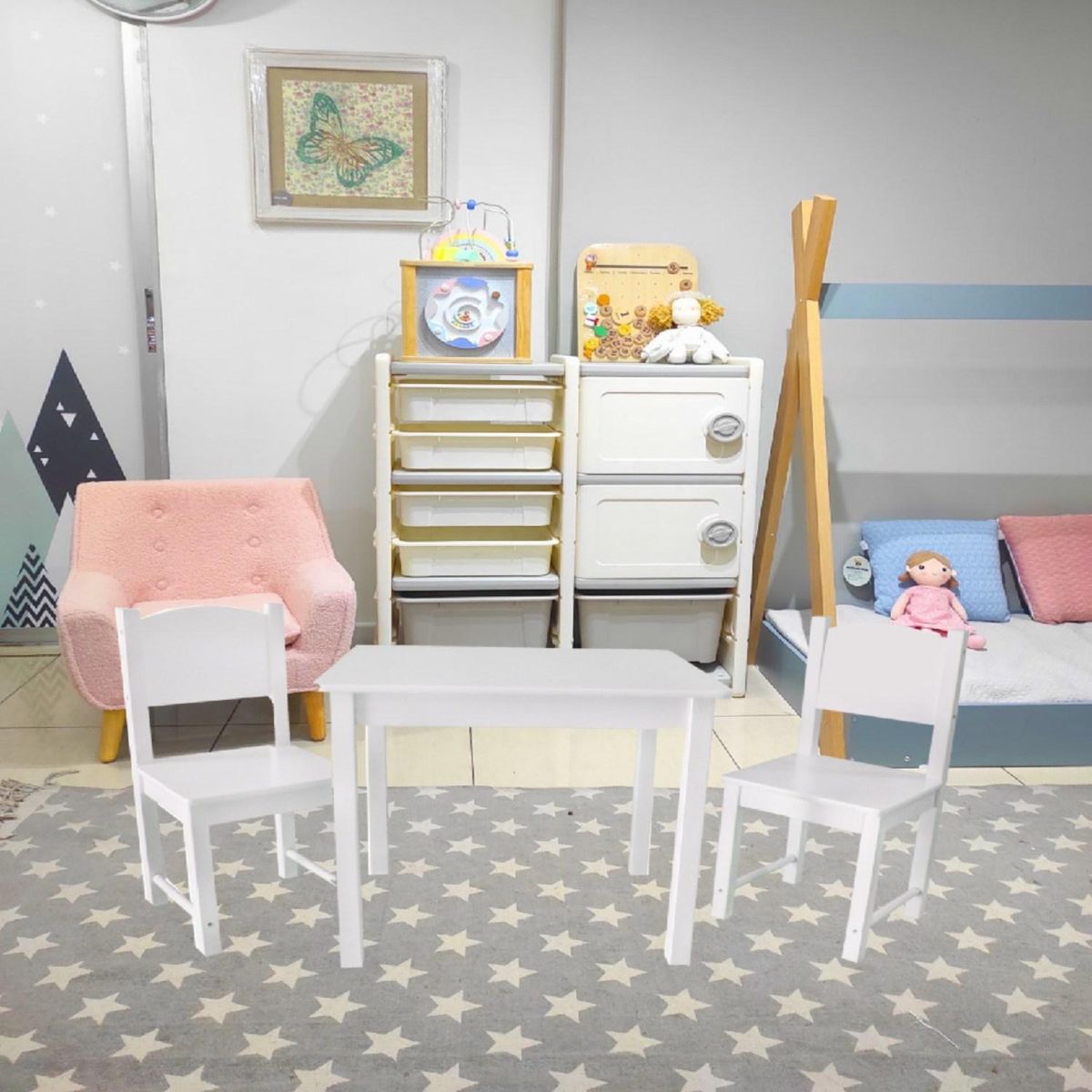 KIDSCOOL - Mesa con 2 Sillas Kids Blanco 51x50x60 cm