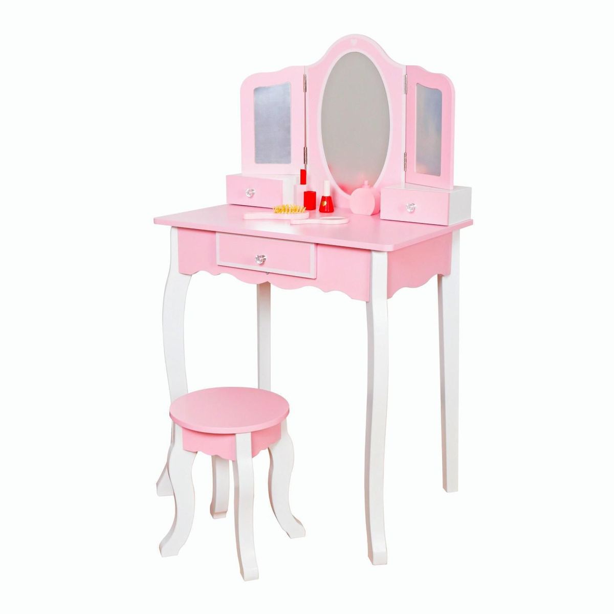 KIDSCOOL - Tocador Infantil Rosado Vintage Lulú Con Accesorios Para Niñas