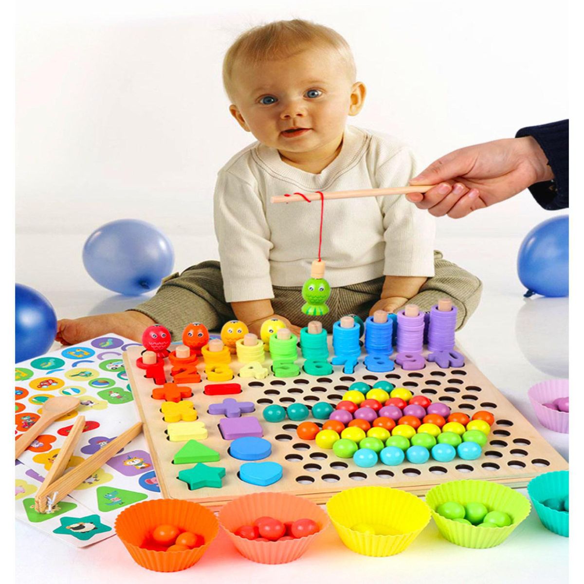 KIDSCOOL - Juego Educativo Montessori Tablero Calado Con Ábaco Y Figuras