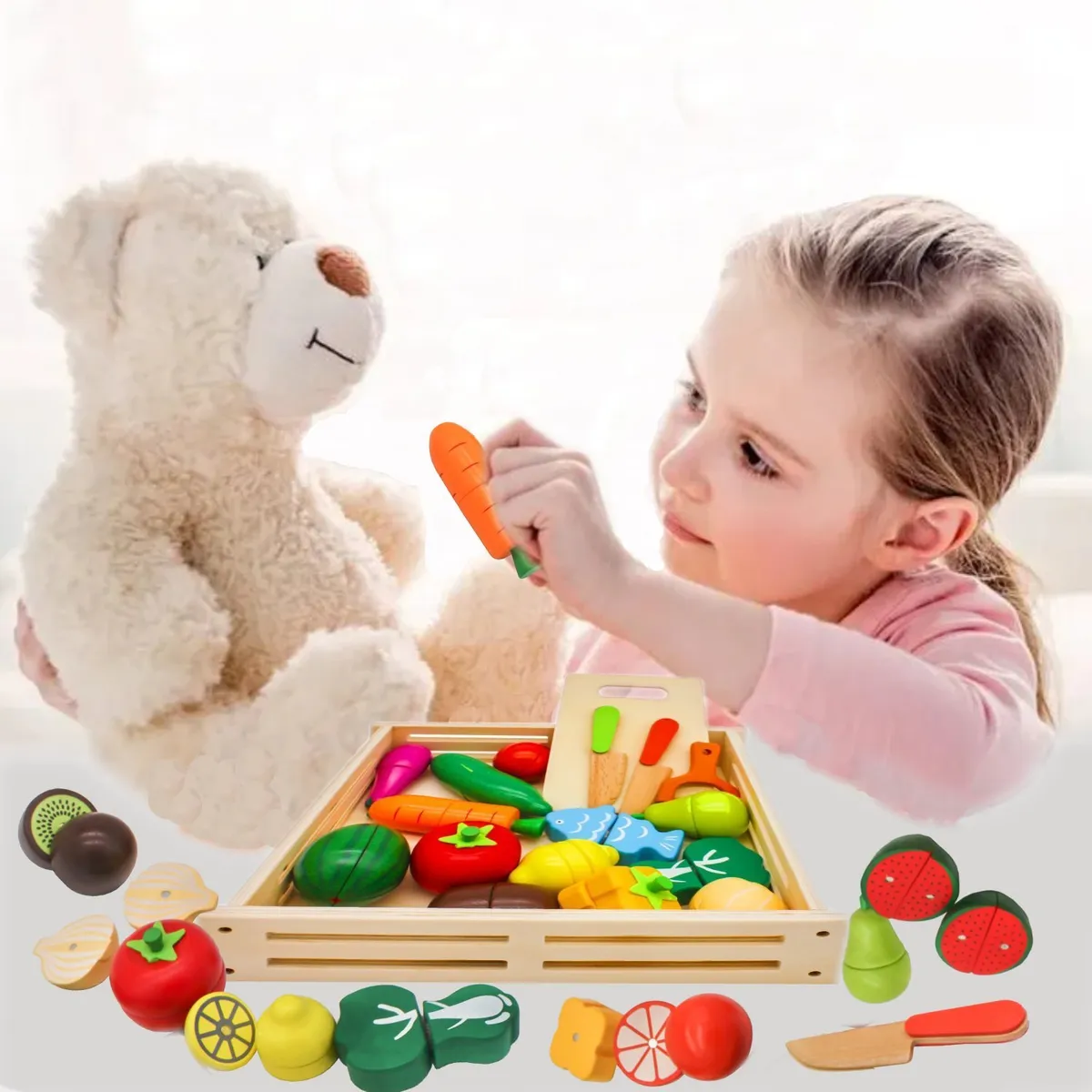 KIDSCOOL - Set de Juego Didáctico Frutas y Verduras Montessori