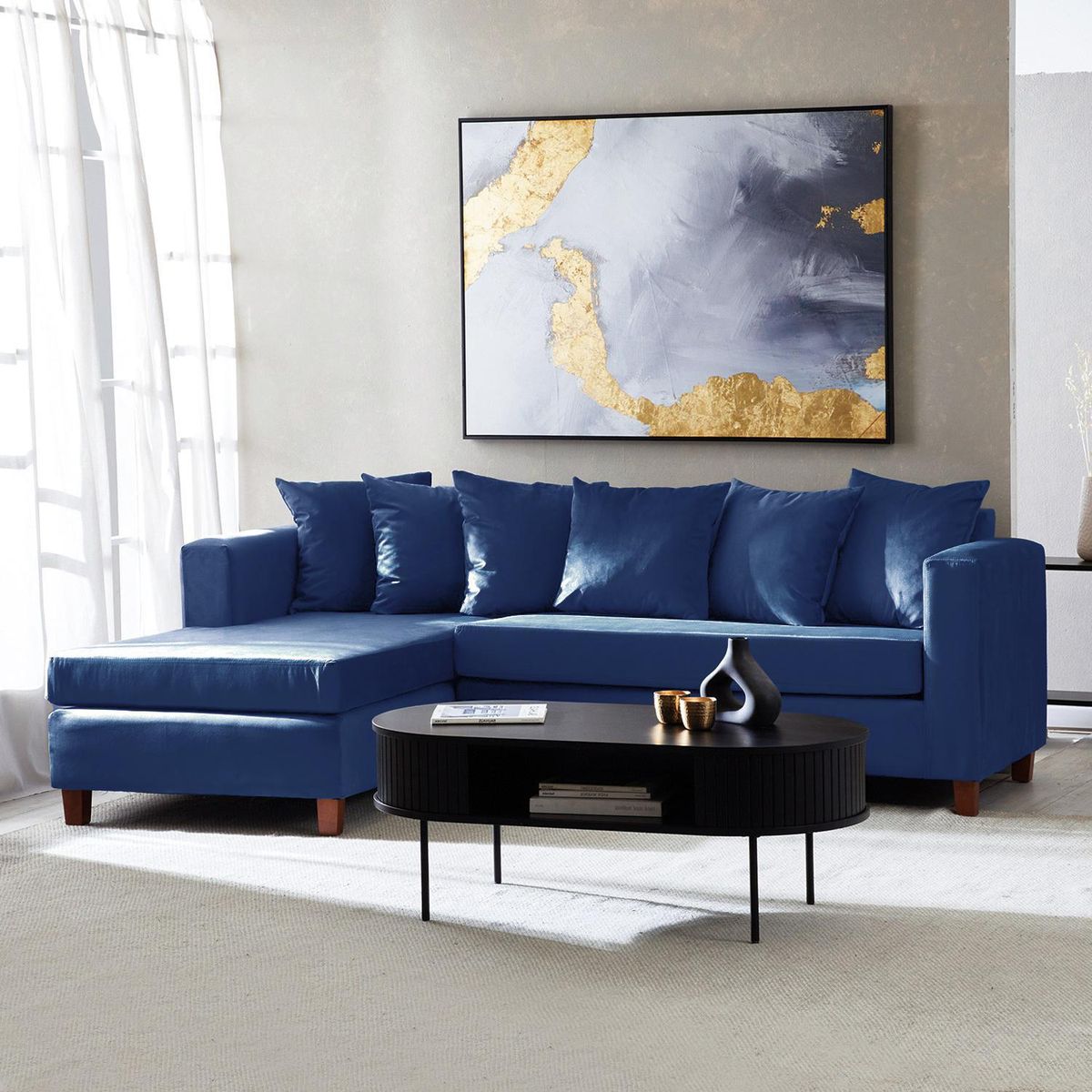 INTERMUEBLES - Sofá Seccional 4 cuerpos Malaga 171x87x245 cm Azul