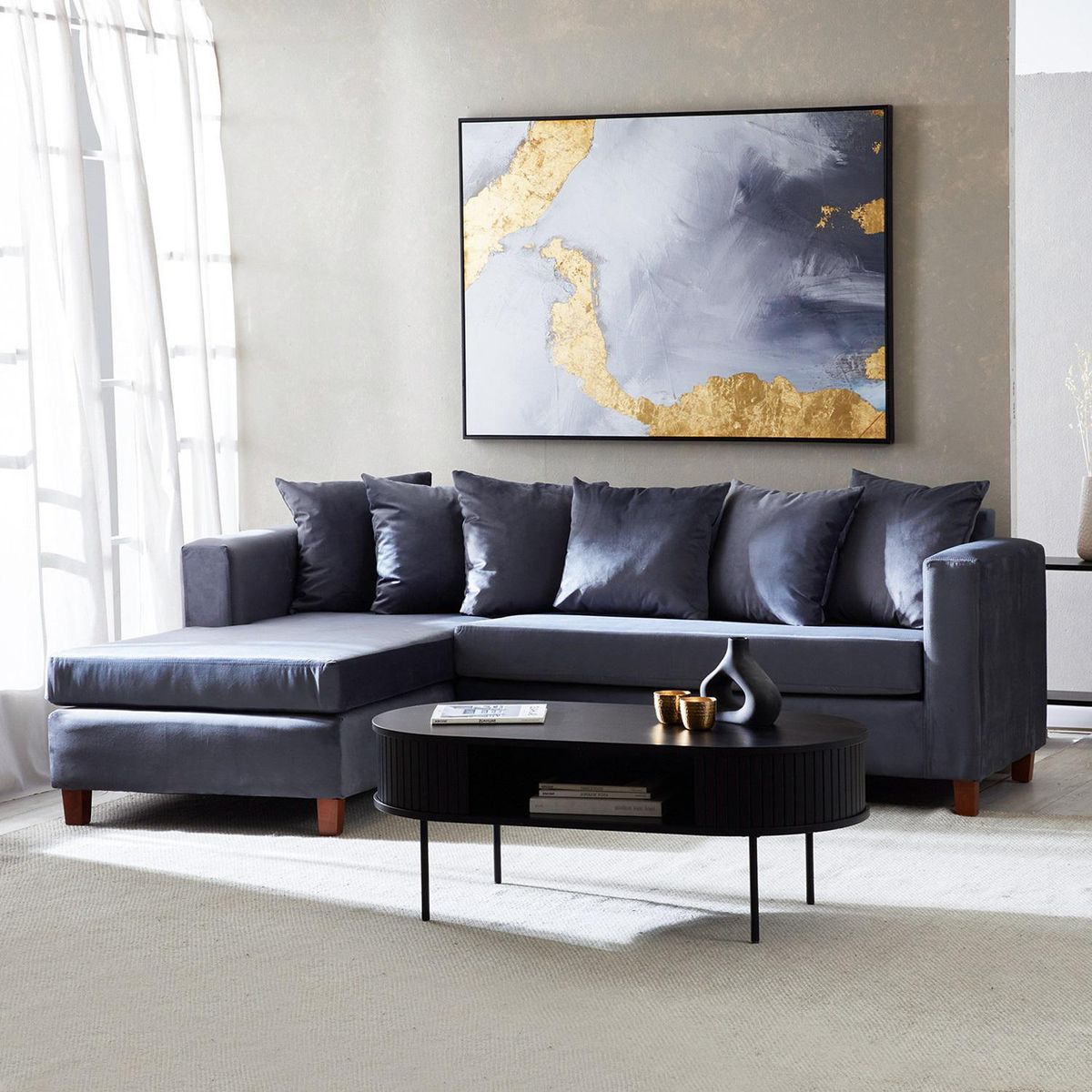 INTERMUEBLES - Sofá Seccional 4 cuerpos Malaga 171x87x245 cm Gris