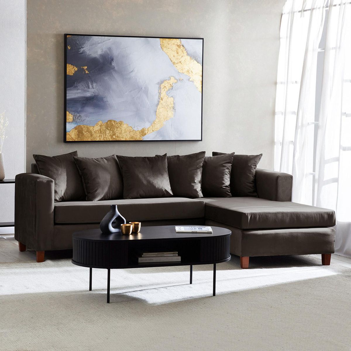 INTERMUEBLES - Sofá Seccional 4 cuerpos Malaga 171x87x245 cm Chocolate