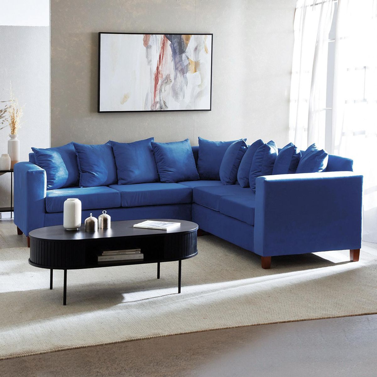 INTERMUEBLES - Sofá Seccional 4 cuerpos Malaga 240x93x245 cm Azul