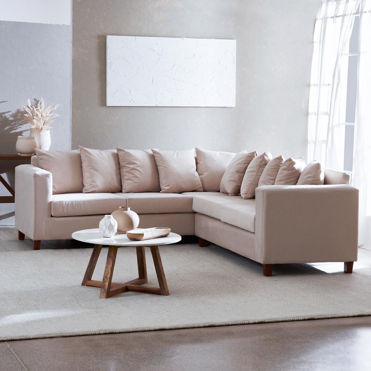 INTERMUEBLES - Sofá Seccional 4 cuerpos Malaga 240x93x245 cm Beige