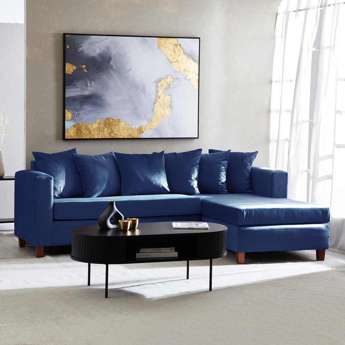 INTERMUEBLES - Sofá Seccional 4 cuerpos Malaga 171x87x245 cm Azul