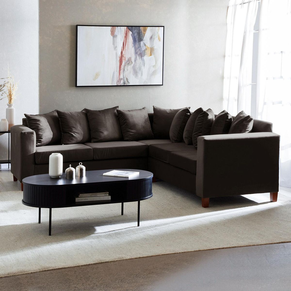 INTERMUEBLES - Sofá Seccional 5 cuerpos Malaga 240x93x245 cm Chocolate