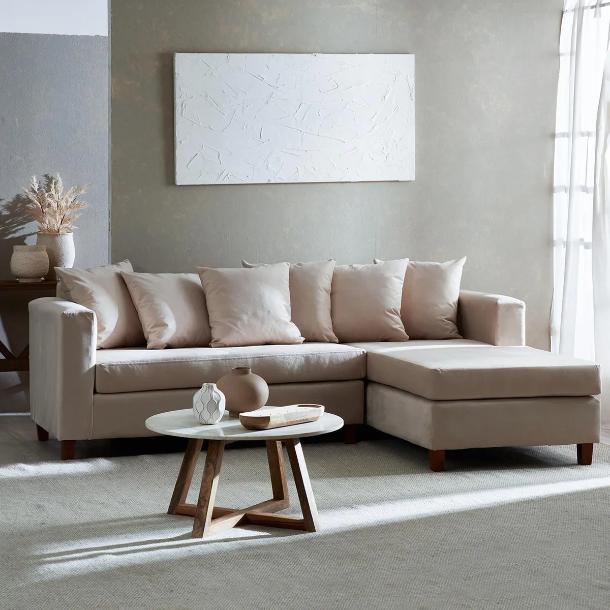 INTERMUEBLES - Sofá Seccional 4 cuerpos Malaga 171x87x245 cm Beige