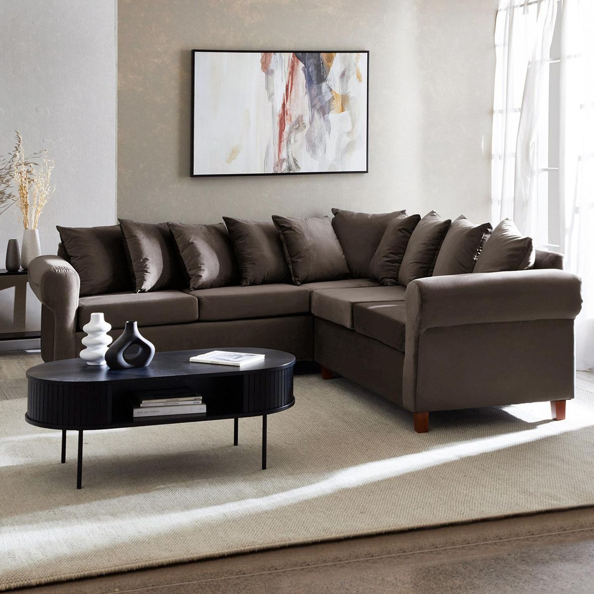 INTERMUEBLES - Sofá Seccional 5 cuerpos Asturias 248x93x244 cm Chocolate