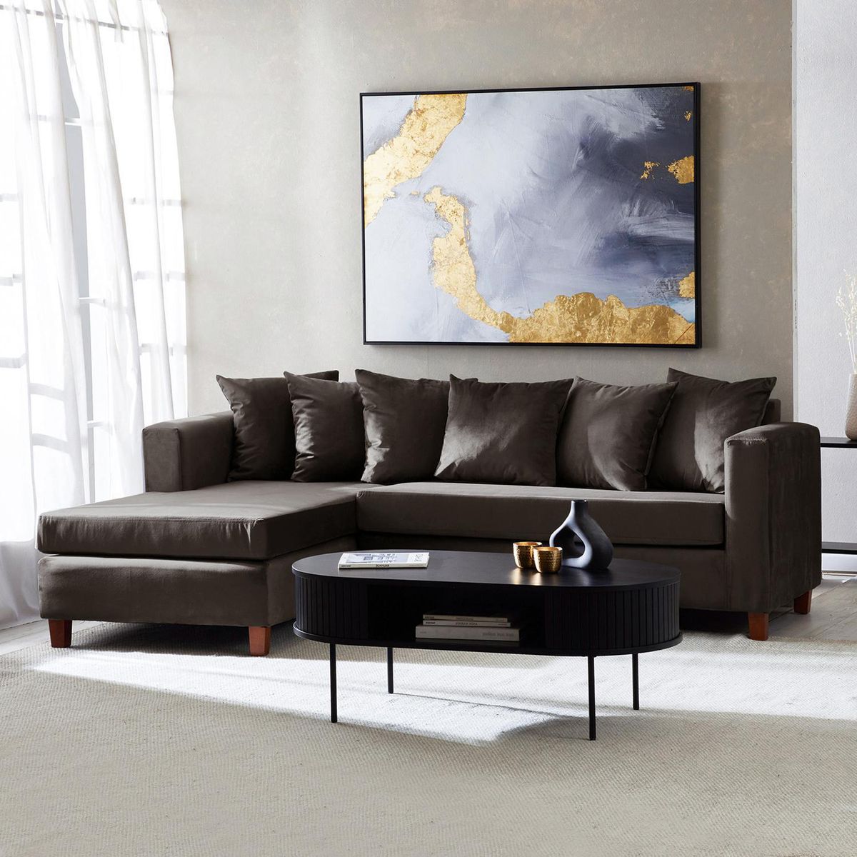 INTERMUEBLES - Sofá Seccional 4 cuerpos Malaga 171x87x245 cm Chocolate