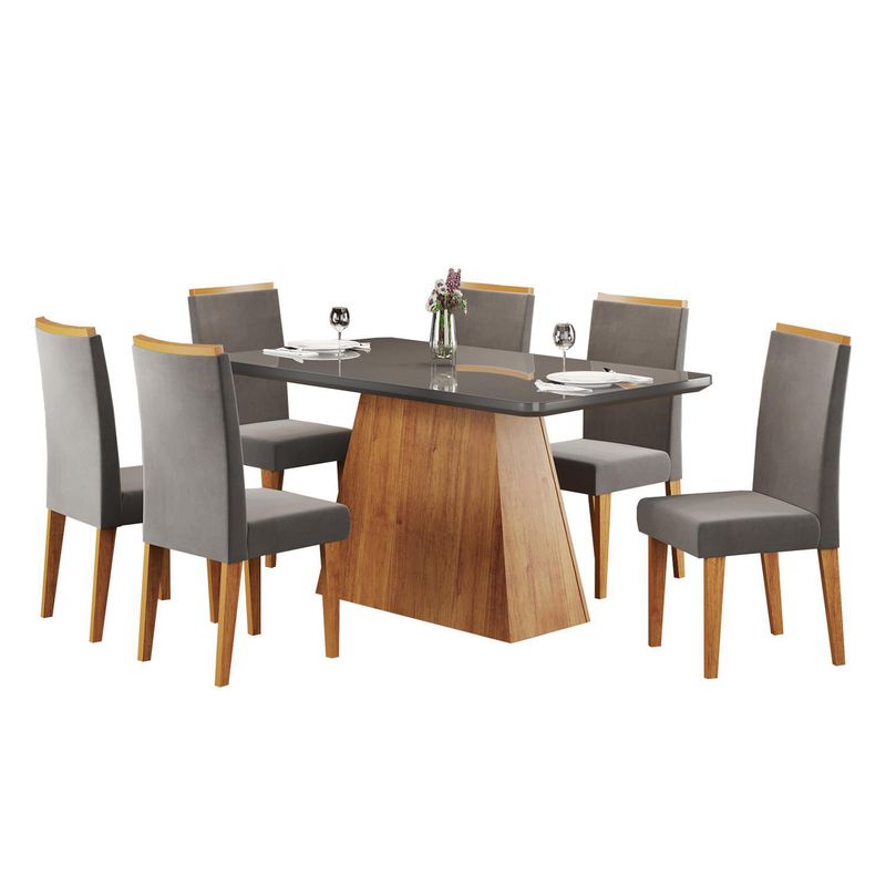 RODLER - Juego de Comedor Selena 6 Sillas Mesa Rectangular 79,5x90x160 cm Café/Grafito