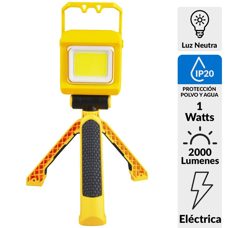 HALUX - Lámpara de Trabajo Led Reflector Trípode 1 W IP20 2000 lm Luz Día