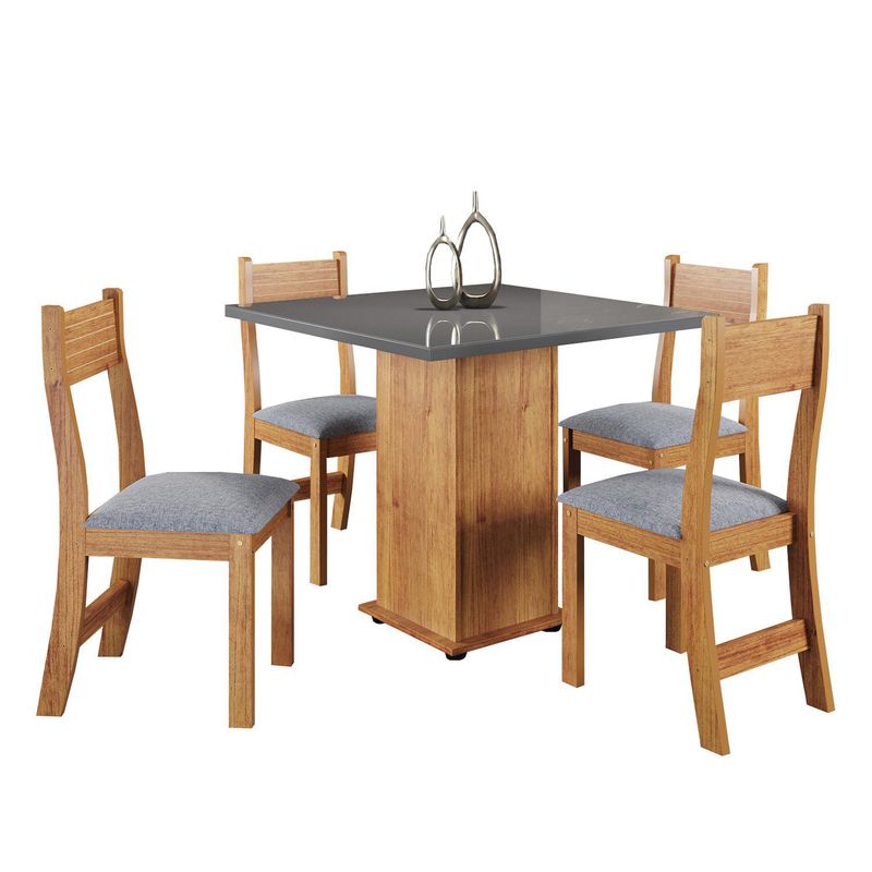 RODLER - Juego de Comedor Lily 4 Sillas Mesa Cuadrada 90x77,5x90 cm Café/Gris