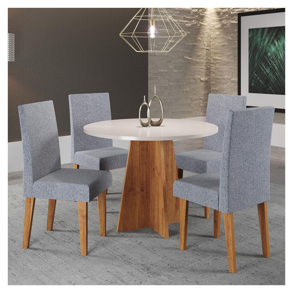 RODLER - Juego de Comedor Slin 4 Sillas Mesa Redonda 90x78x90 cm Café/Blanco