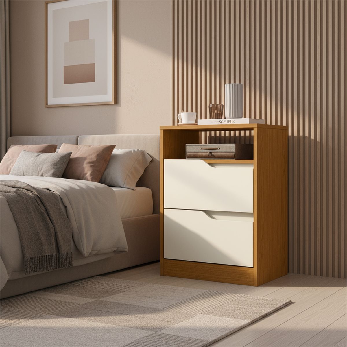 VEKKAHOME - Velador 2 Cajón(es) Sole 45x65x36 cm Café