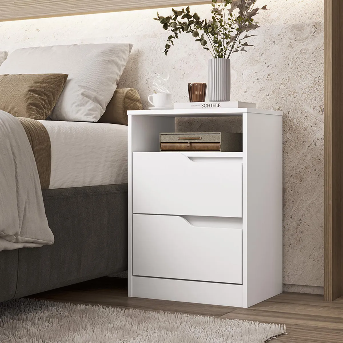 VEKKAHOME - Velador 2 Cajón(es) Sole 45x65x36 cm Blanco