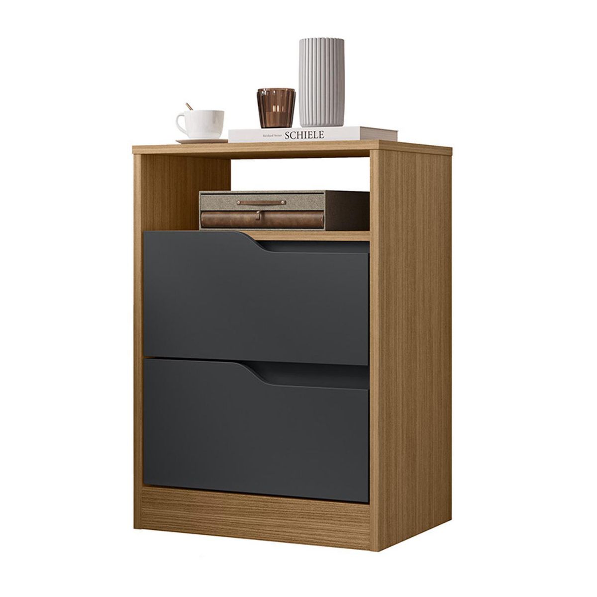 VEKKAHOME - Velador 2 Cajón(es) Sole 45x65x36 cm Grafito