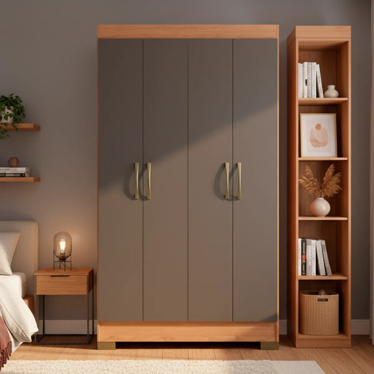 VEKKAHOME - Clóset Roma 4 Puerta(s) 1 Cajón(es) 4 Repisa(s) 99x182.5x47 cm Grafito