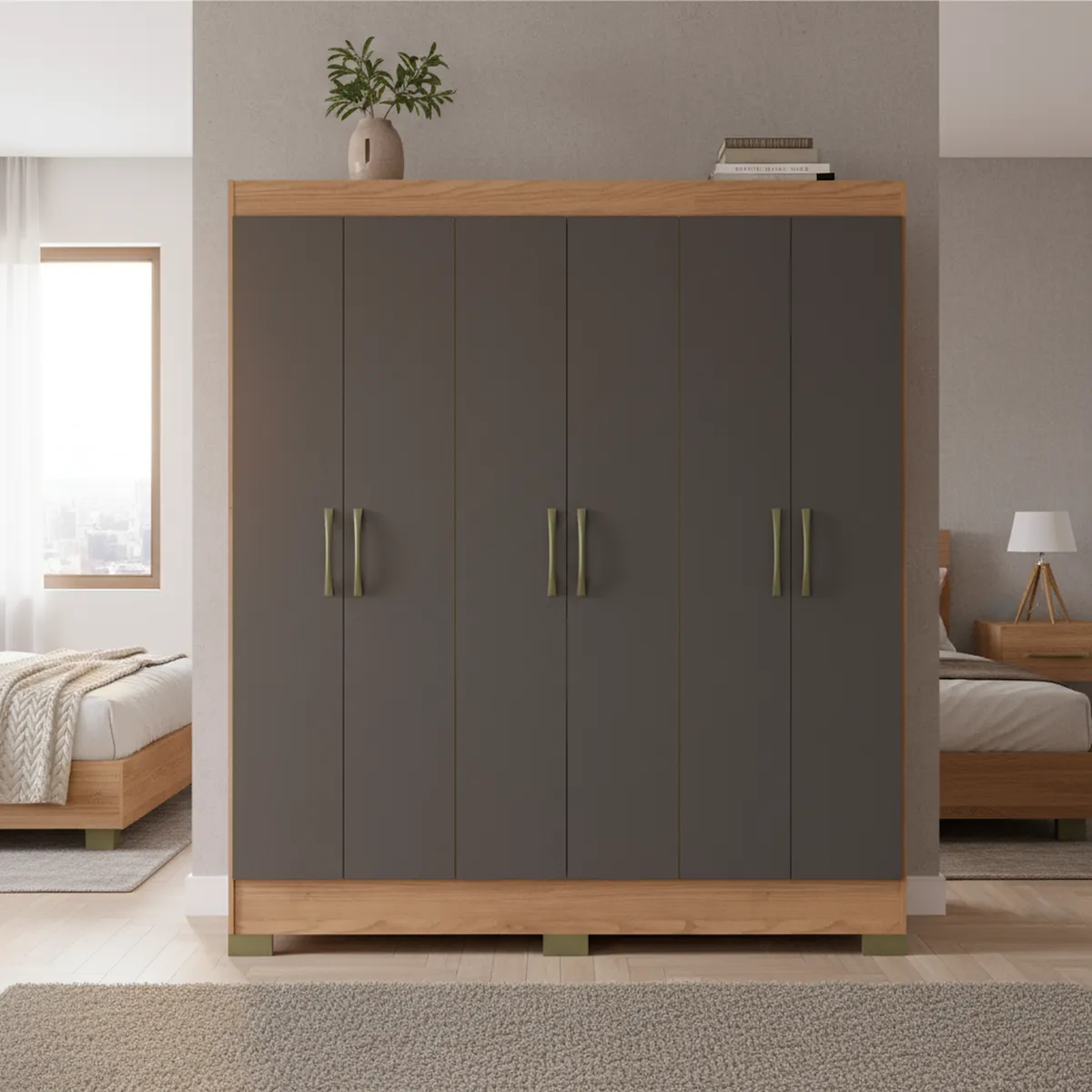 VEKKAHOME - Clóset Roma 6 Puerta(s) 1 Cajón(es) 6 Repisa(s) 147x182.5x47 cm Grafito