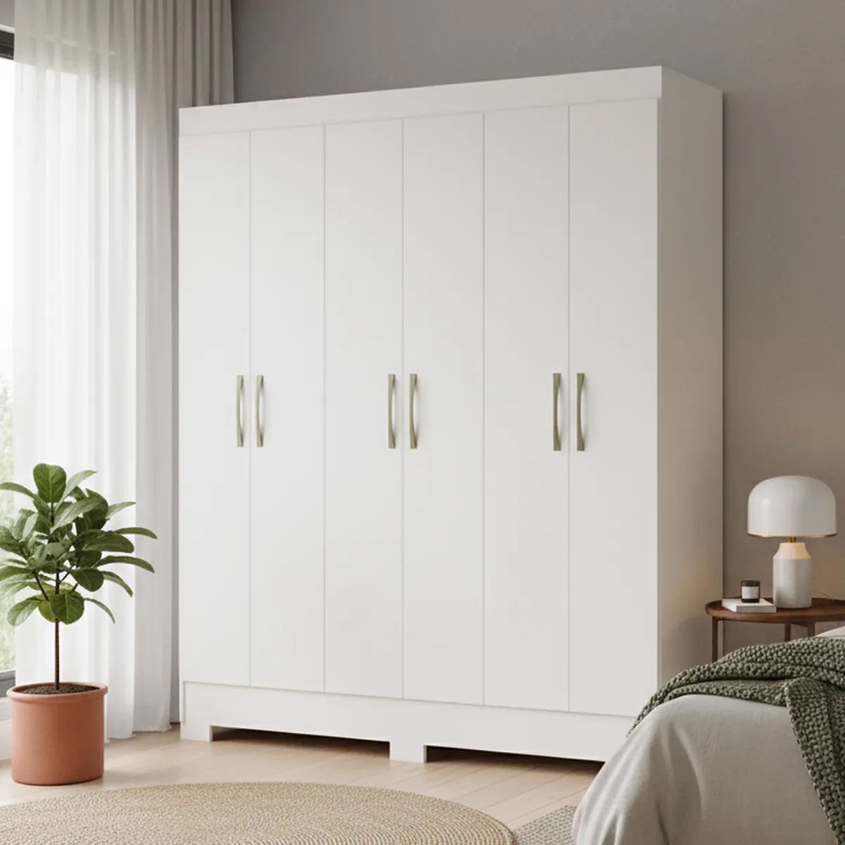 VEKKAHOME - Clóset Roma 6 Puerta(s) 1 Cajón(es) 6 Repisa(s) 147x182.5x47 cm Blanco