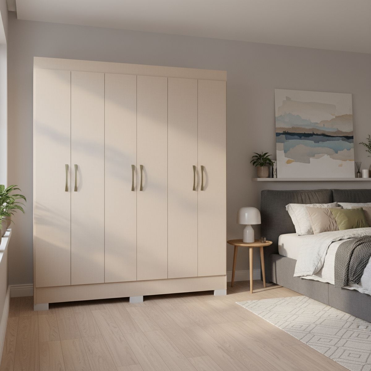 VEKKAHOME - Clóset Roma 6 Puerta(s) 1 Cajón(es) 6 Repisa(s) 147x182.5x47 cm Crema