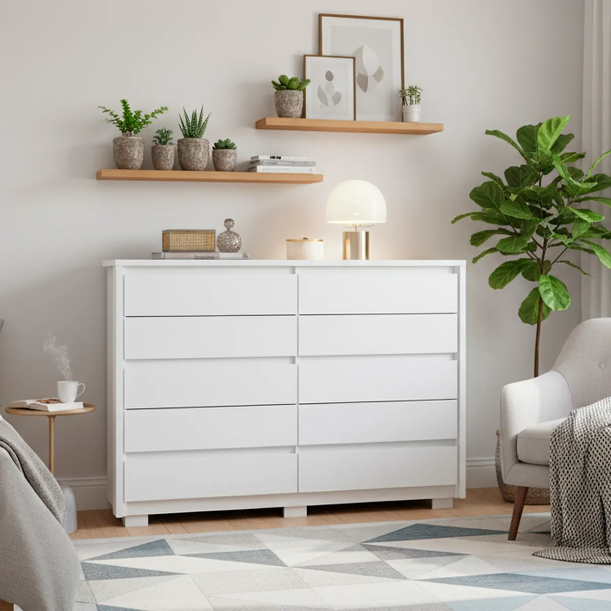 VEKKAHOME - Cómoda 10 Cajón(es) Dueto 109x151x43 cm Blanco