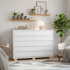 VEKKAHOME - Cómoda 10 Cajón(es) Dueto 109x151x43 cm Blanco