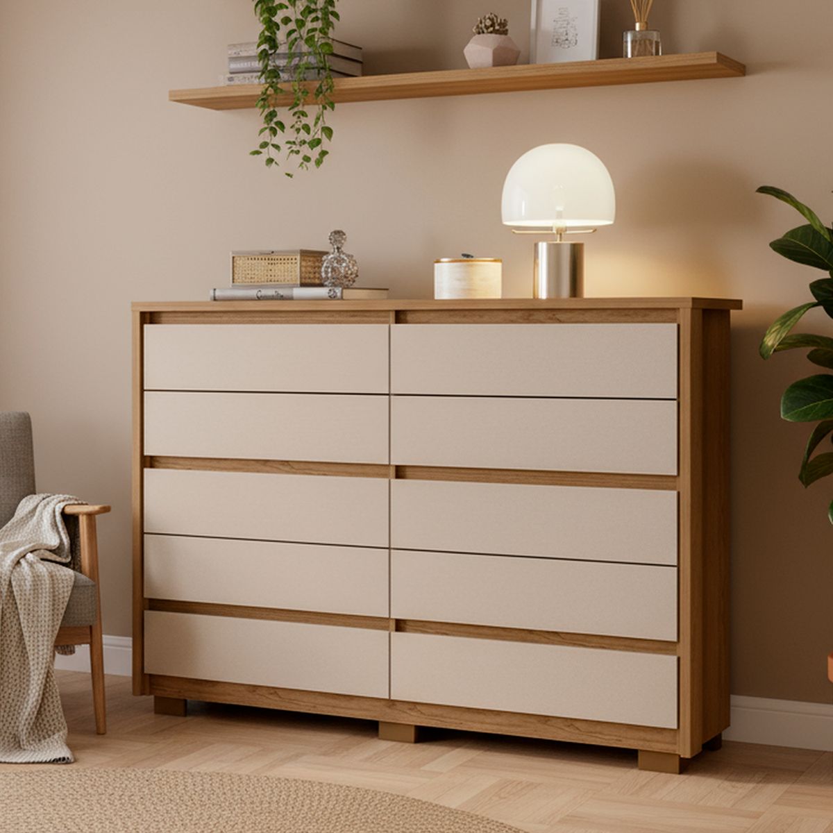 VEKKAHOME - Cómoda 10 Cajón(es) Dueto 109x151x43 cm Café
