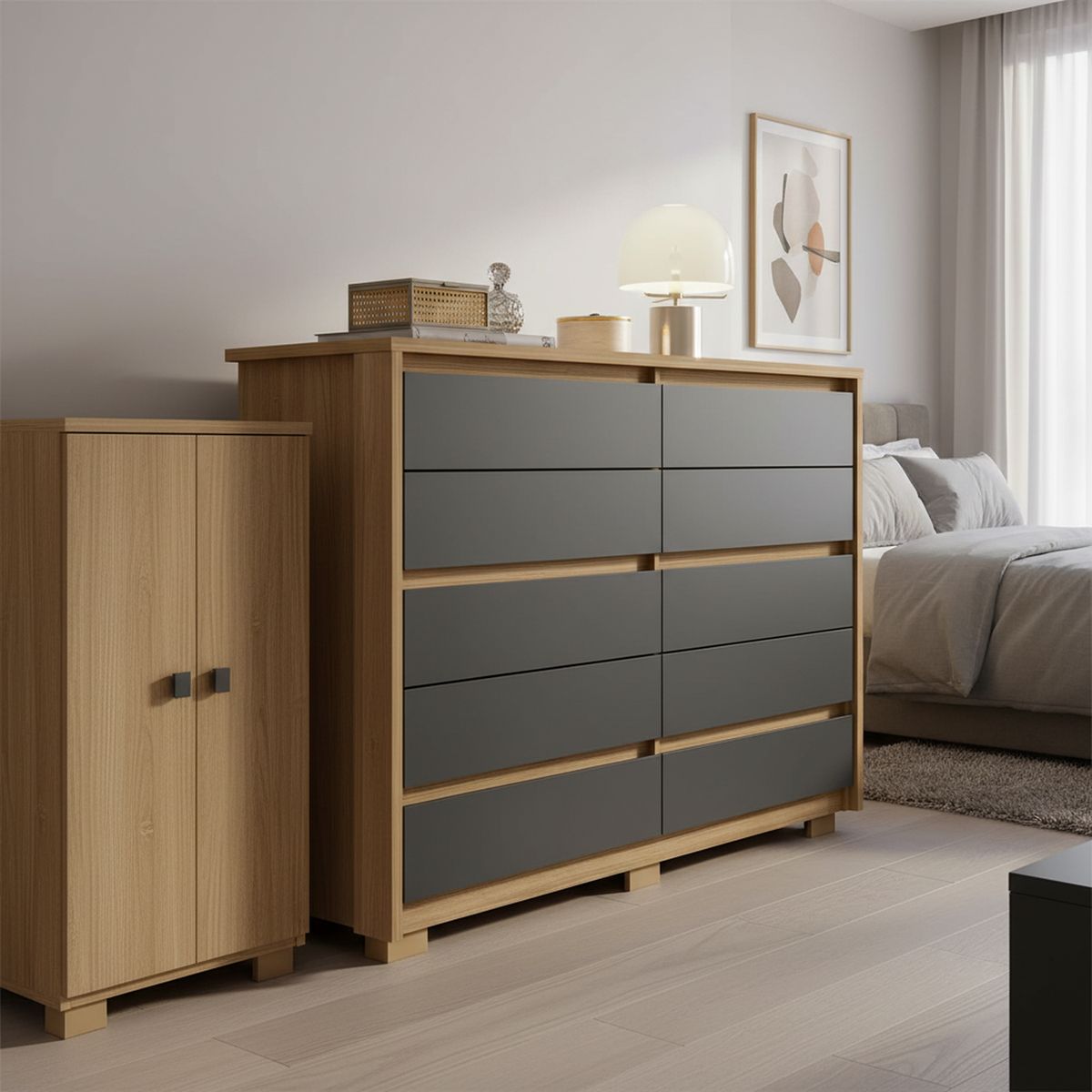 VEKKAHOME - Cómoda 10 Cajón(es) Dueto 109x151x43 cm Grafito