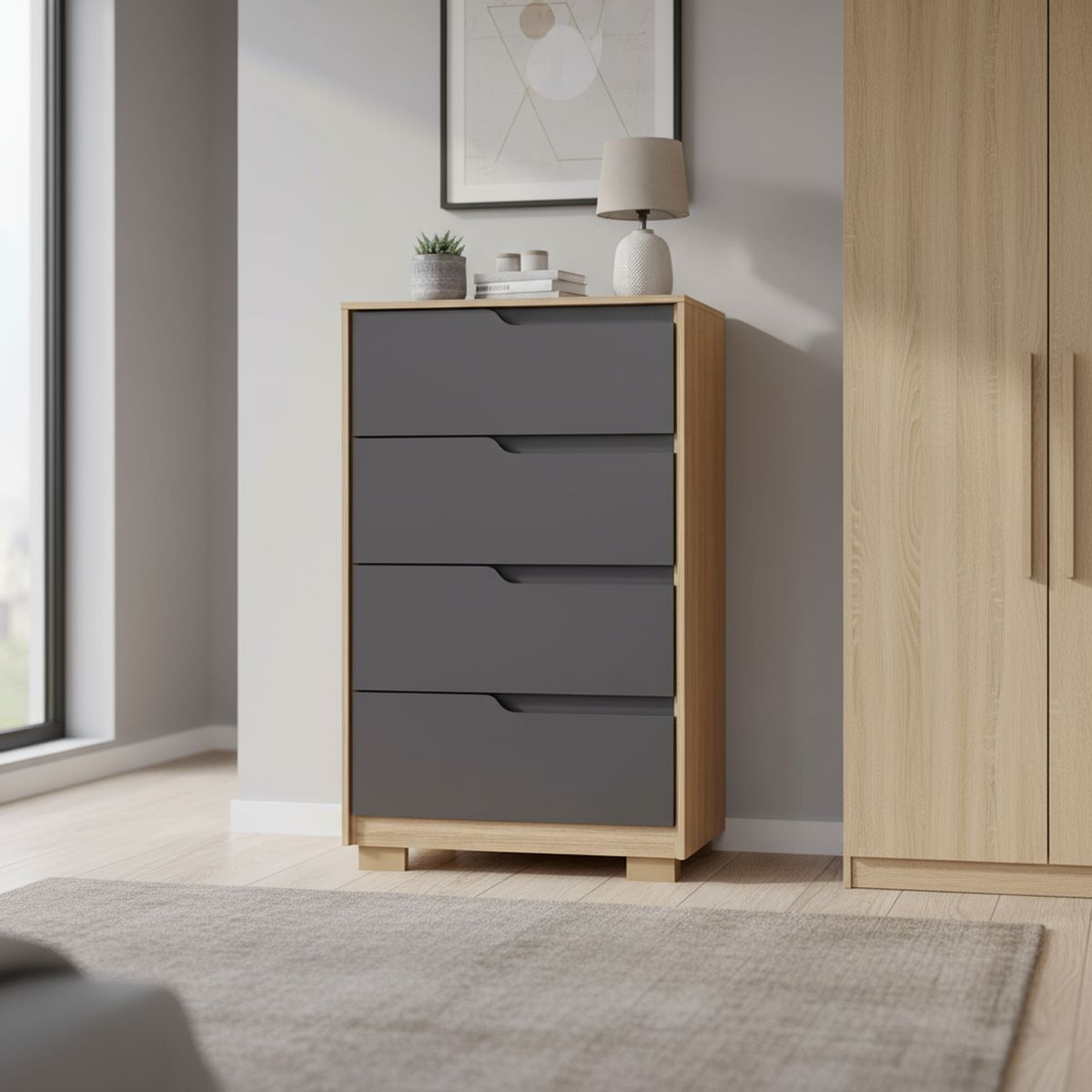 VEKKAHOME - Cómoda 4 Cajón(es) Sole 70x120x40 cm Grafito