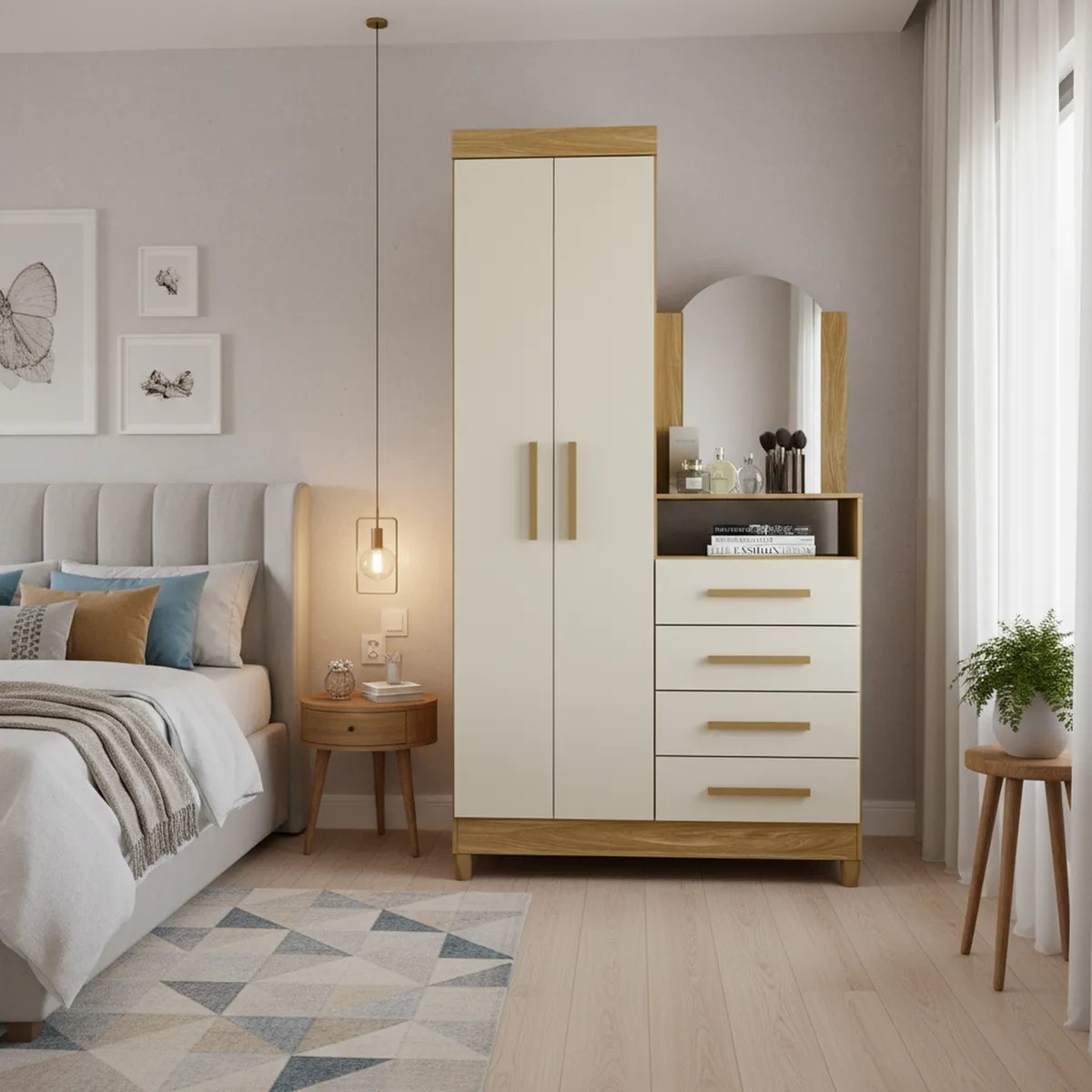 VEKKAHOME - Cómoda 2 Puertas 4 Cajón(es) Capri 103x179x38 cm Café