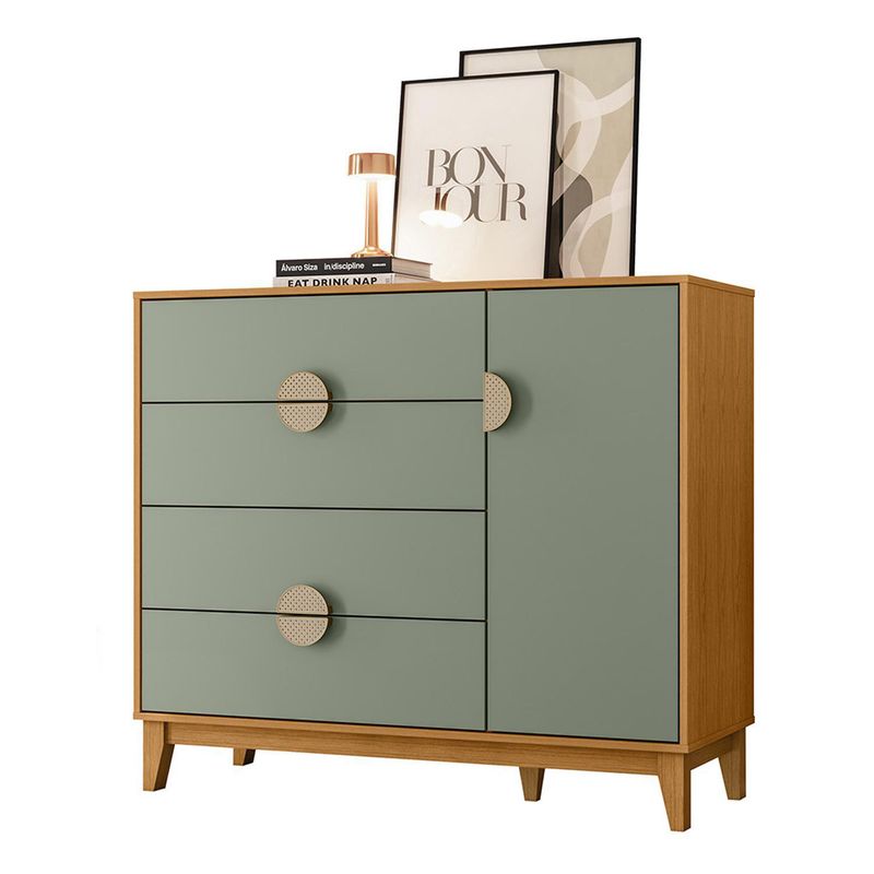VEKKAHOME - Cómoda 1 Puerta 4 Cajón(es) Ipe 120x101x47 cm Verde