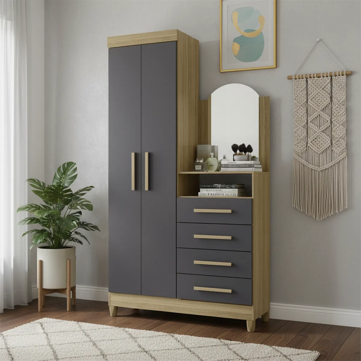 VEKKAHOME - Cómoda 2 Puertas 4 Cajón(es) Capri 103x179x38 cm Grafito