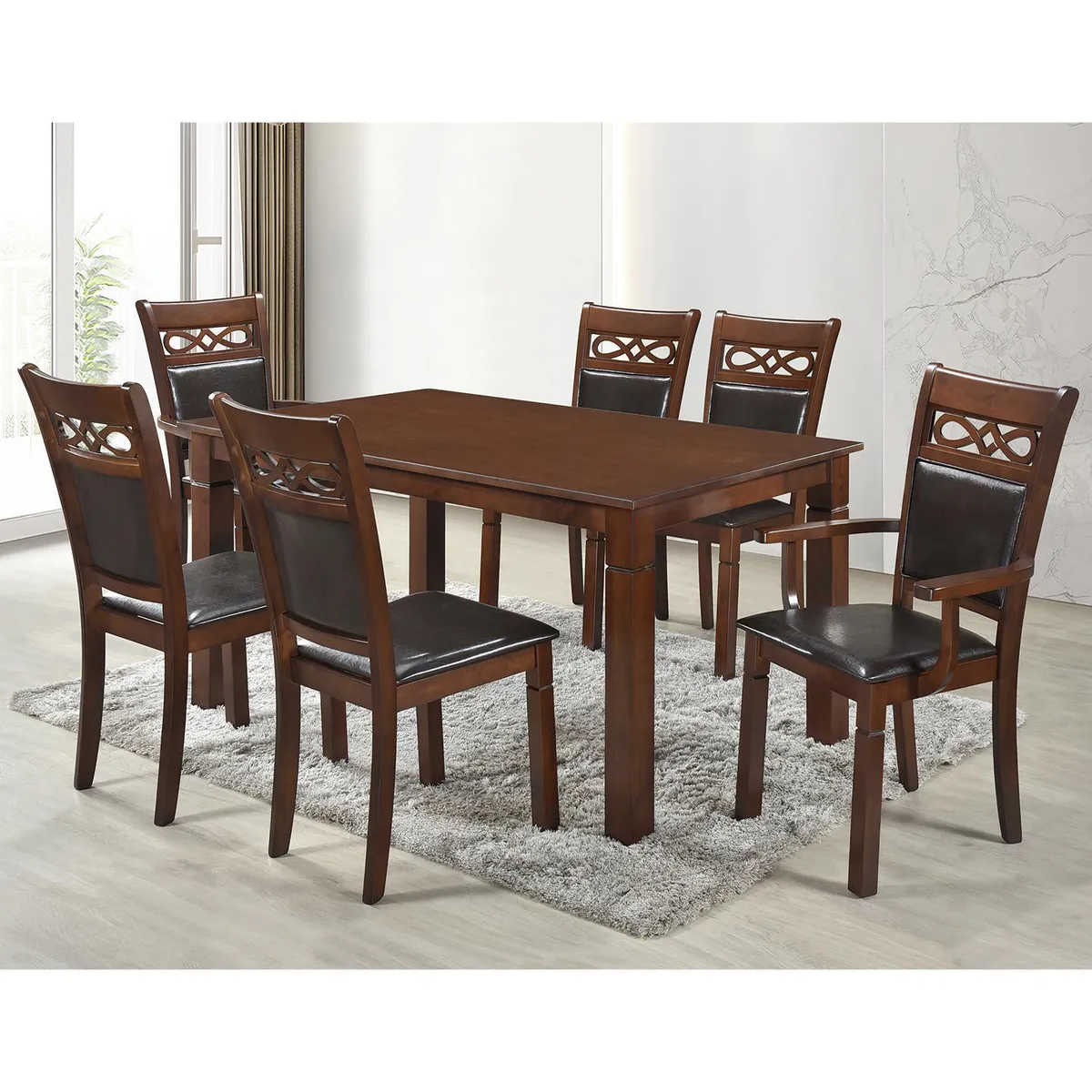 JUST HOME COLLECTION - Juego de Comedor Capri 6 Sillas Mesa Rectangular 90x76x160 cm Café