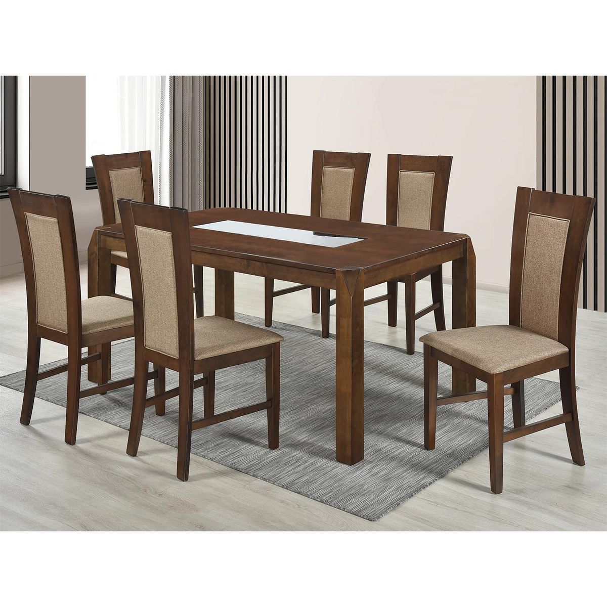 JUST HOME COLLECTION - Juego de Comedor Bali 6 Sillas Mesa Rectangular 90x75x160 cm Café