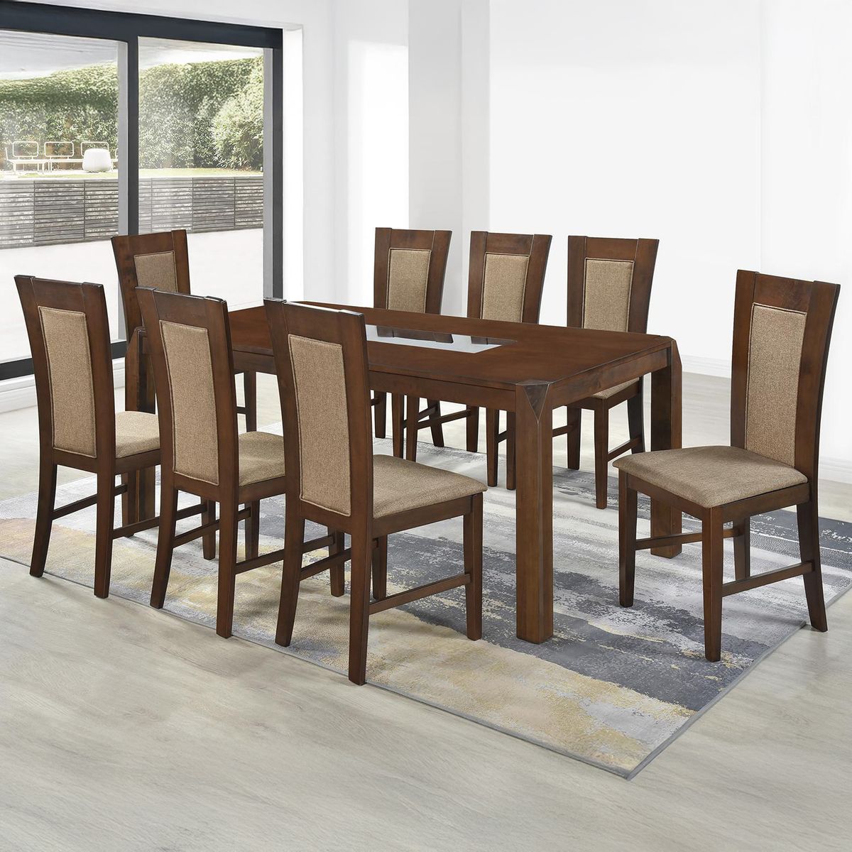 JUST HOME COLLECTION - Juego de Comedor Bali 8 Sillas Mesa Rectangular 90x75x180 cm Café